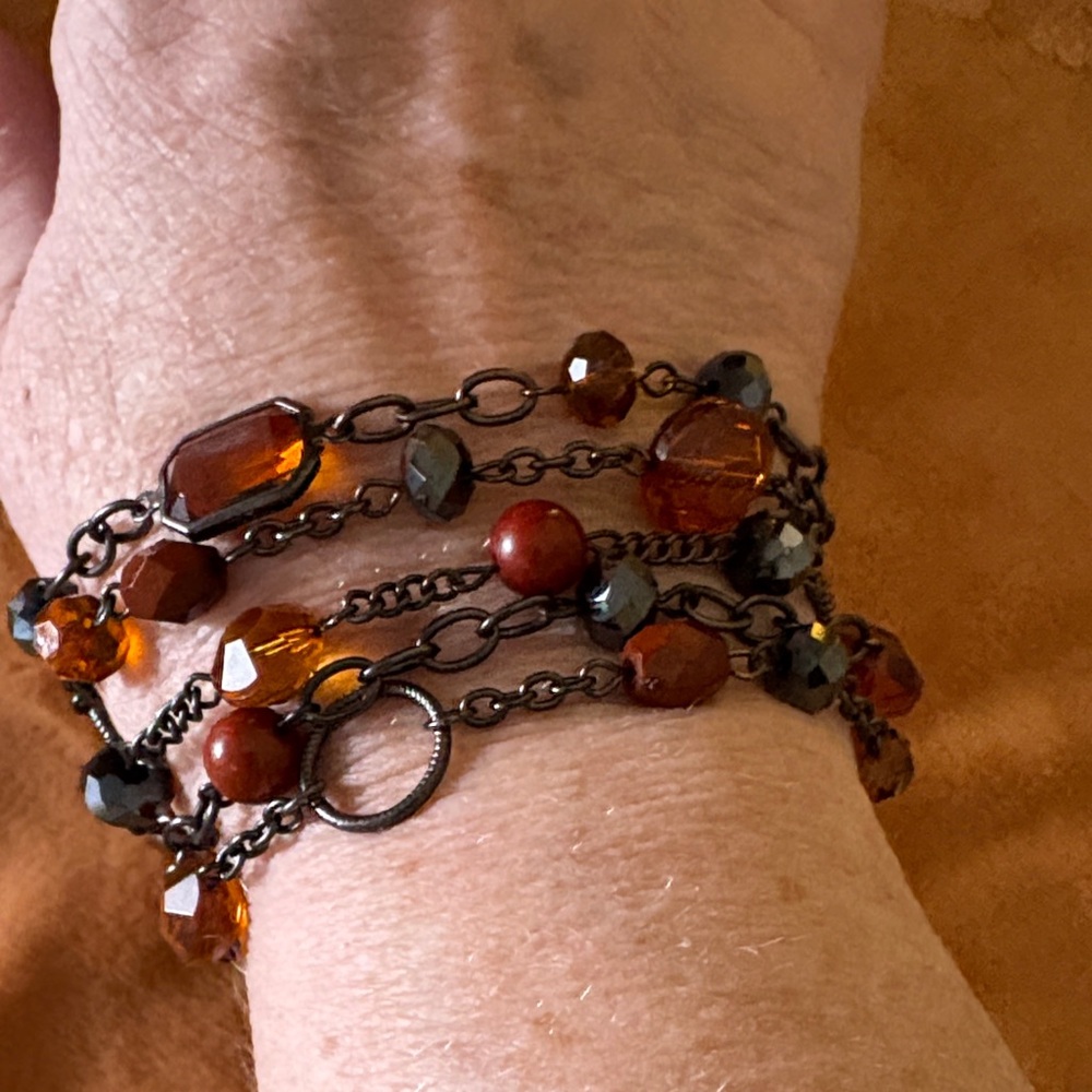 Premier Designs Multi-Strand Bracelet with Amber and Black Beads